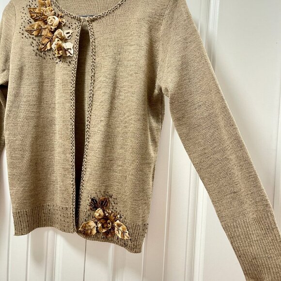 Vintage Wool Blend Embellished Cardigan Brown - M - Picture 3 of 13